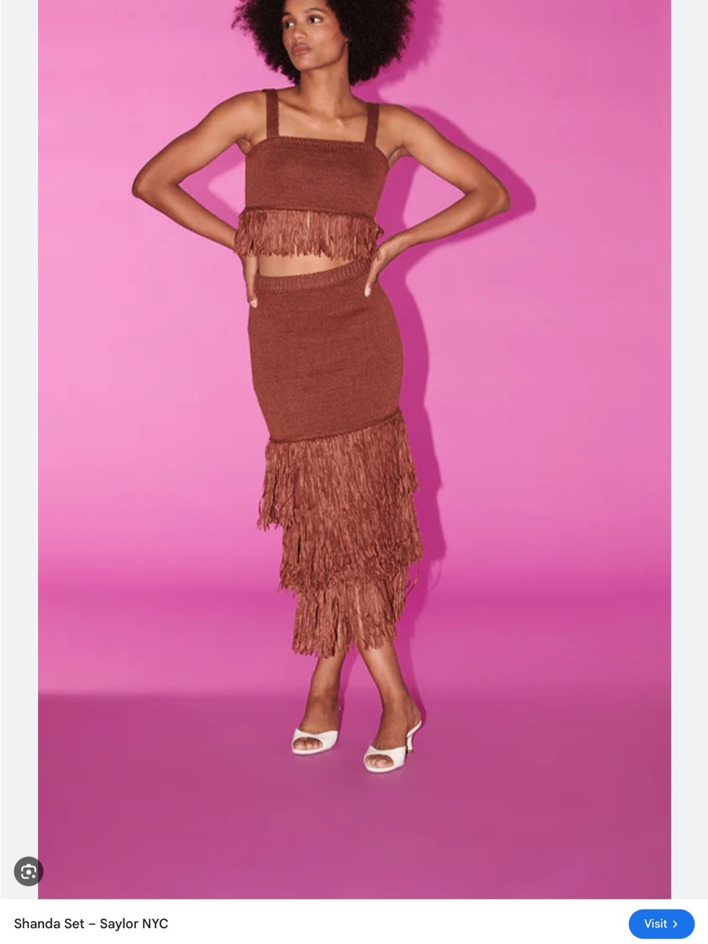 SAYLOR Chestnut Brown Fringe Knit High-Low Midi Skirt